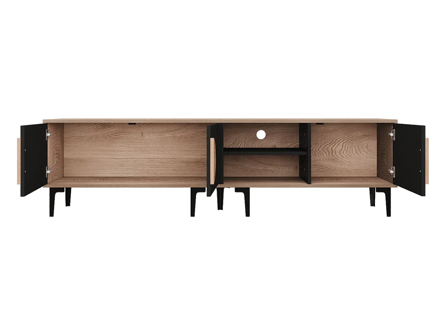 Discount Hauss Spole Suporte para TV de 80 polegadas com 3 portas - Cor e madeira Preto
