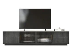 Móvel De Tv|Merax Suporte para TV de 160 x 40 x 38,5 cm para TVs de 70 polegadas - tampo cinza com efeito mármore - 4 gavetas e 2 portas de vidro deslizantes - cinza Cinzento