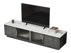 Móvel De Tv|Merax Suporte para TV de 160 x 40 x 38,5 cm para TVs de 70 polegadas - tampo cinza com efeito mármore - 4 gavetas e 2 portas de vidro deslizantes - cinza Cinzento