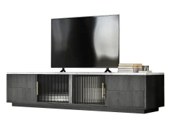 Móvel De Tv|Merax Suporte para TV de 160 x 40 x 38,5 cm para TVs de 70 polegadas - tampo cinza com efeito mármore - 4 gavetas e 2 portas de vidro deslizantes - cinza Cinzento