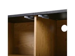 Hauss Spole Suporte para TV de 190x35x45 cm com 2 portas de correr e 2 portas de tela metálica - Cor: Madeira e preto^ Móvel De Tv