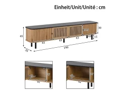 Hauss Spole Suporte para TV de 190x35x45 cm com 2 portas de correr e 2 portas de tela metálica - Cor: Madeira e preto^ Móvel De Tv