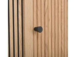 Hauss Spole Suporte para TV de 190x35x45 cm com 2 portas de correr e 2 portas de tela metálica - Cor: Madeira e preto^ Móvel De Tv