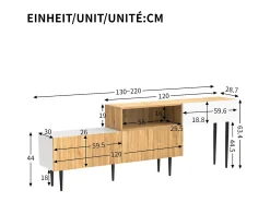 Móvel De Tv| Suporte para TV em madeira e branco - Suporte para TV com 2 portas retráteis e pés em metal - Arrumação aberta Natural claro
