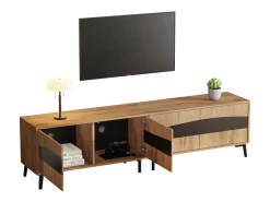 Móvel De Tv* Suporte para TV em madeira e preto - Suporte para TV com 4 portas e 8 pés - compatível com TVs até 75 polegadas Natural claro