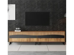 Móvel De Tv* Suporte para TV em madeira e preto - Suporte para TV com 4 portas e 8 pés - compatível com TVs até 75 polegadas Natural claro
