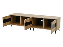 Móvel De Tv* Suporte para TV em madeira e preto - Suporte para TV com 4 portas e 8 pés - compatível com TVs até 75 polegadas Natural claro