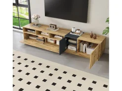 Móvel De Tv* Suporte para TV em madeira - Suporte para TV com 2 portas retráteis e 2 portas articuladas - espaço de arrumação aberto Preto