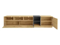 Móvel De Tv* Suporte para TV em madeira - Suporte para TV com 2 portas retráteis e 2 portas articuladas - espaço de arrumação aberto Preto