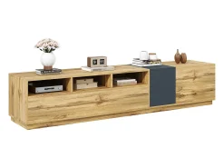 Móvel De Tv* Suporte para TV em madeira - Suporte para TV com 2 portas retráteis e 2 portas articuladas - espaço de arrumação aberto Preto