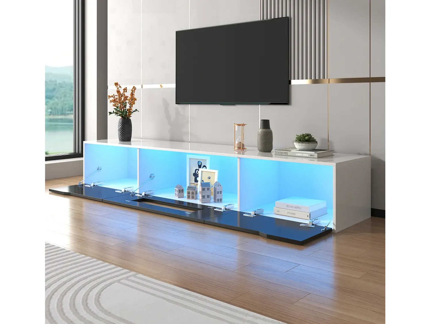 Suporte para TV em madeira e brilhante com iluminação LED multicolorida – Design moderno e harmonioso, 180 x 35 x 30 cm^ Móvel De Tv