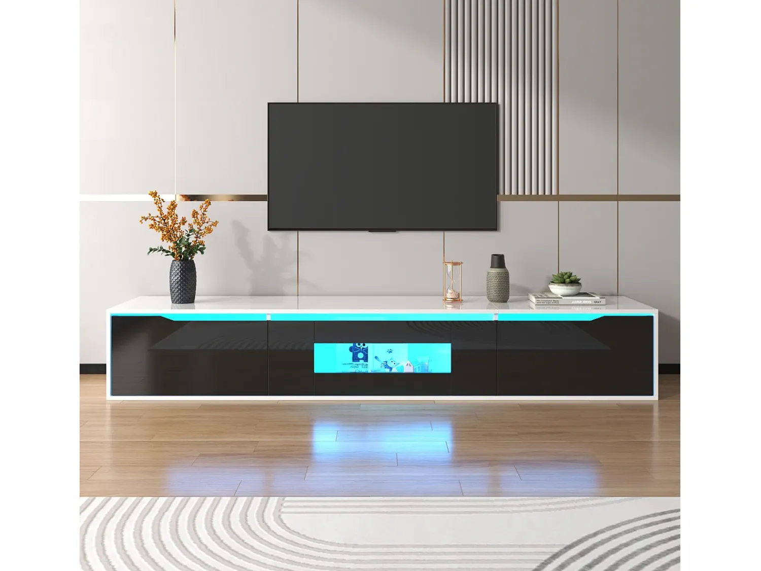 Suporte para TV em madeira e brilhante com iluminação LED multicolorida – Design moderno e harmonioso, 180 x 35 x 30 cm^ Móvel De Tv