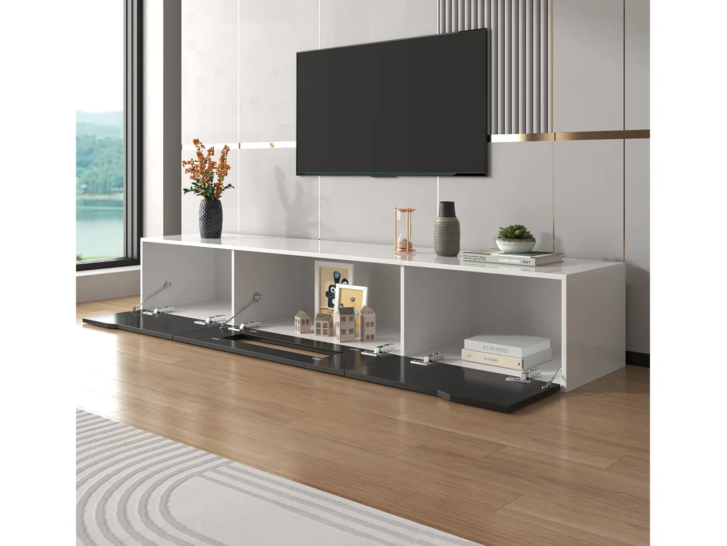 Suporte para TV em madeira e brilhante com iluminação LED multicolorida – Design moderno e harmonioso, 180 x 35 x 30 cm^ Móvel De Tv