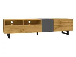 Suporte para TV em madeira - Suporte para TV de três portas com pés em metal em U - Arrumação aberta - para sala de estar Natural claro