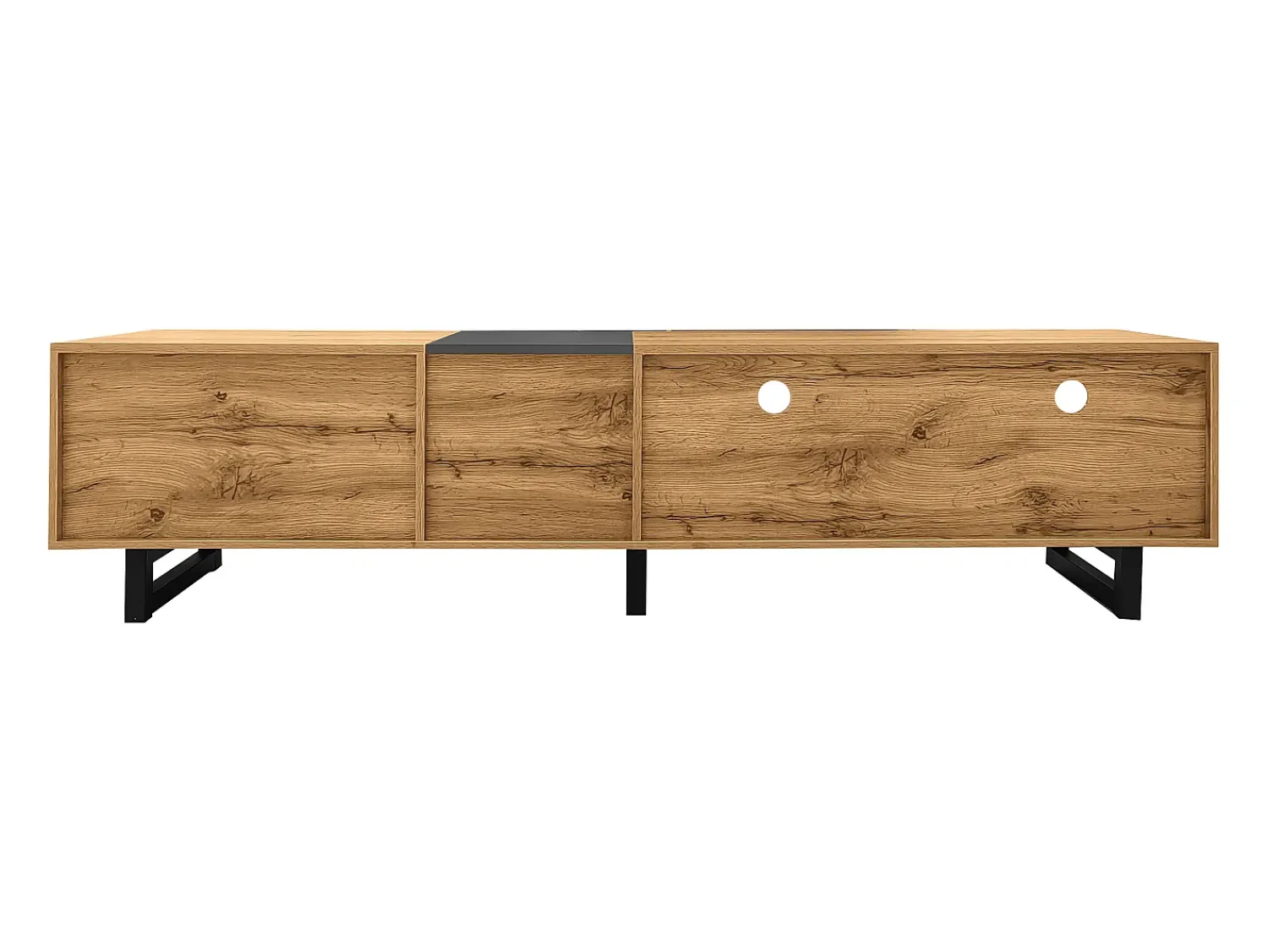 Suporte para TV em madeira - Suporte para TV de três portas com pés em metal em U - Arrumação aberta - para sala de estar Natural claro