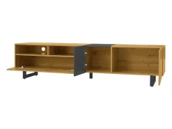 Suporte para TV em madeira - Suporte para TV de três portas com pés em metal em U - Arrumação aberta - para sala de estar Natural claro