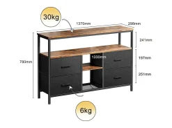 Outlet Suporte para TV, estrutura metálica, com armários, gavetas e prateleiras, para quarto, , 137x78x30cm Preto