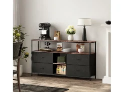 Outlet Suporte para TV, estrutura metálica, com armários, gavetas e prateleiras, para quarto, , 137x78x30cm Preto