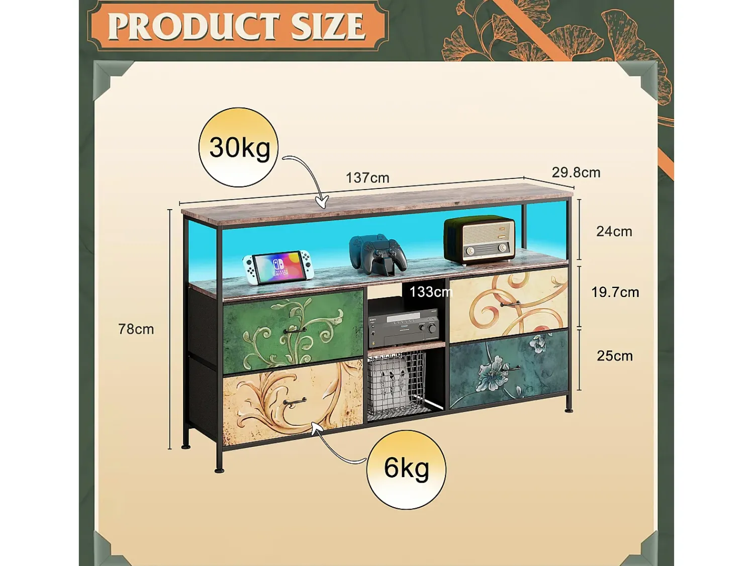 Suporte para TV LED baixo, 137 x 30 x 77 cm, estrutura sólida em metal e madeira, móvel para TV, mesa para TV, multicolorido^ Móvel De Tv