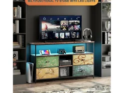 Suporte para TV LED, mesa para TV de 108 cm, com gaveta de tecido, suporte para TV de sala de estar com espaço de armazenamento, colorido^ Móvel De Tv