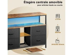 Sale Suporte para TV LED, mesa para TV de 108 cm, com gaveta de tecido, suporte para TV de sala de estar com espaço de armazenamento, Preto