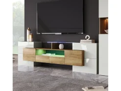 New Suporte para TV LED, Móvel Alto para TV para Sala de Estar, com Espaço de Armazenamento, 200 x 30 x 60 cm, e Madeira Branco