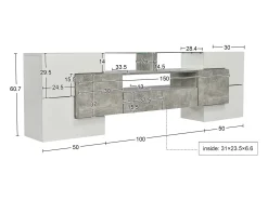 Outlet Suporte para TV LED, Móvel Alto para TV para Sala de Estar, com Espaço de Armazenamento, 200 x 30 x 60 cm, Branco e Cinza Cinzento