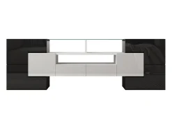 Móvel De Tv| Suporte para TV LED, móvel alto para TV de sala de estar, com espaço de armazenamento, 150 x 30 x 50 cm, branco e cinza. Preto