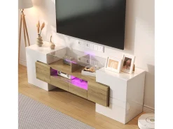 Online Suporte para TV LED, Móvel Alto para TV para Sala de Estar, com Espaço de Armazenamento, 150 x 30 x 50 cm, e Madeira Branco