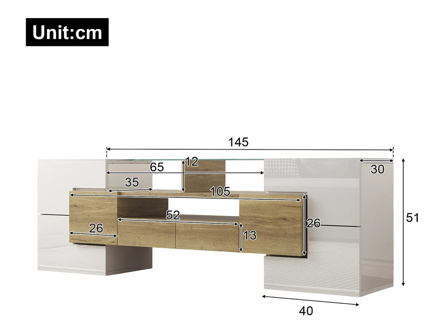 Online Suporte para TV LED, Móvel Alto para TV para Sala de Estar, com Espaço de Armazenamento, 150 x 30 x 50 cm, e Madeira Branco
