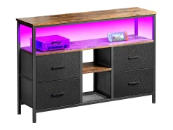 Clearance Suporte para TV LED RGB – 4 gavetas vintage, estrutura de metal, prateleira ajustável, 108x30x57 cm Branco