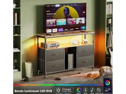 Clearance Suporte para TV LED RGB – 4 gavetas vintage, estrutura de metal, prateleira ajustável, 108x30x57 cm Branco