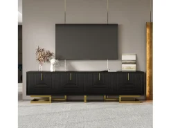 Móvel De Tv| Suporte para TV - Suporte para TV de 4 portas com puxadores dourados - para sala de estar Preto