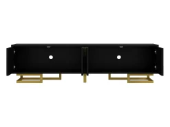 Móvel De Tv| Suporte para TV - Suporte para TV de 4 portas com puxadores dourados - para sala de estar Preto