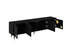 Sale Suporte para TV - Suporte para TV com 4 portas com estrutura em treliça - detalhes dourados e pés ajustáveis Preto