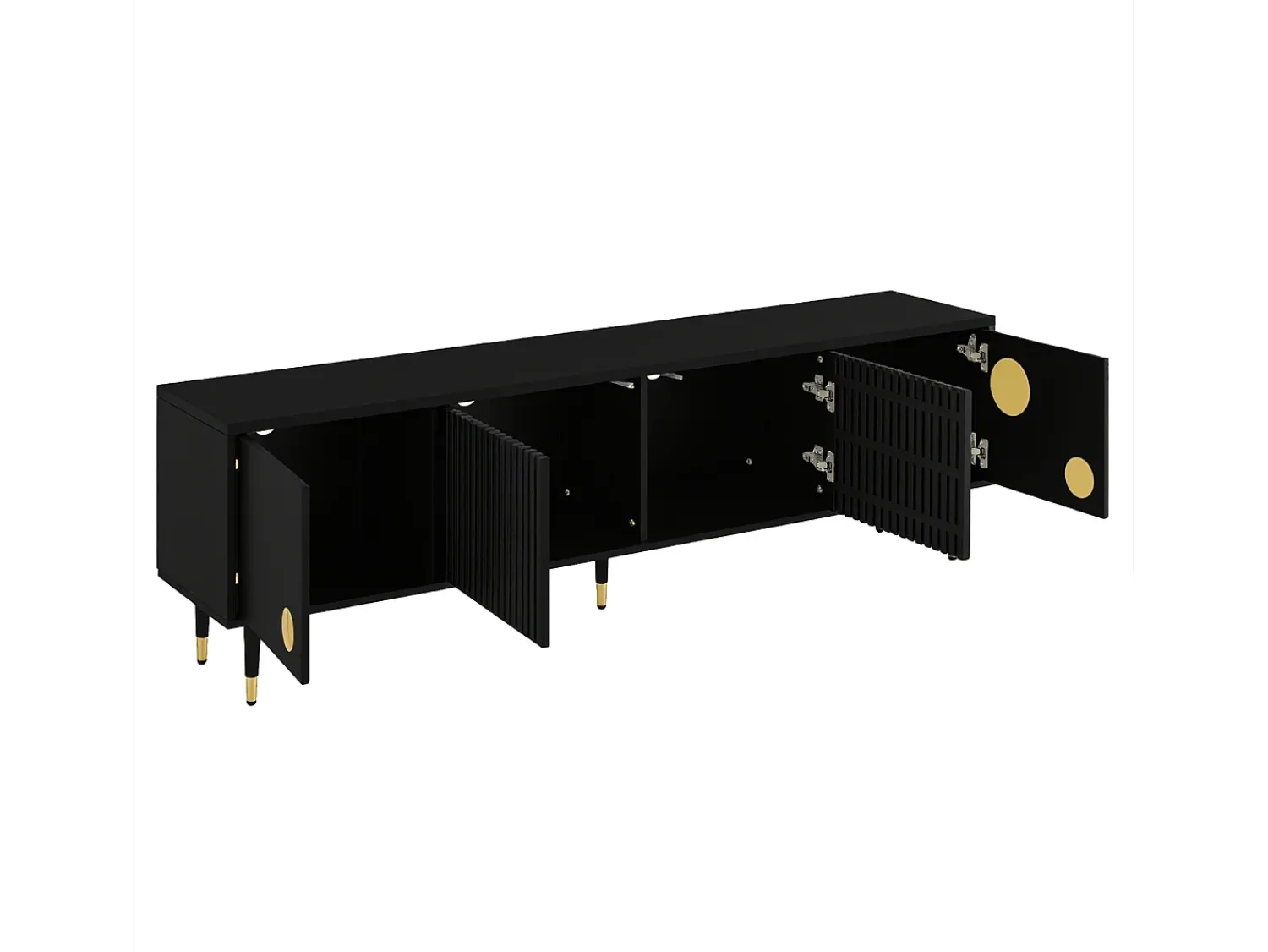 Sale Suporte para TV - Suporte para TV com 4 portas com estrutura em treliça - detalhes dourados e pés ajustáveis Preto
