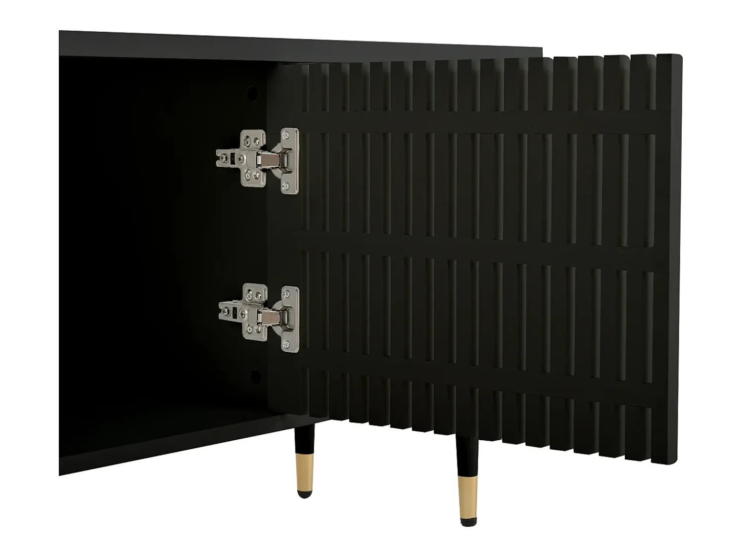 Sale Suporte para TV - Suporte para TV com 4 portas com estrutura em treliça - detalhes dourados e pés ajustáveis Preto