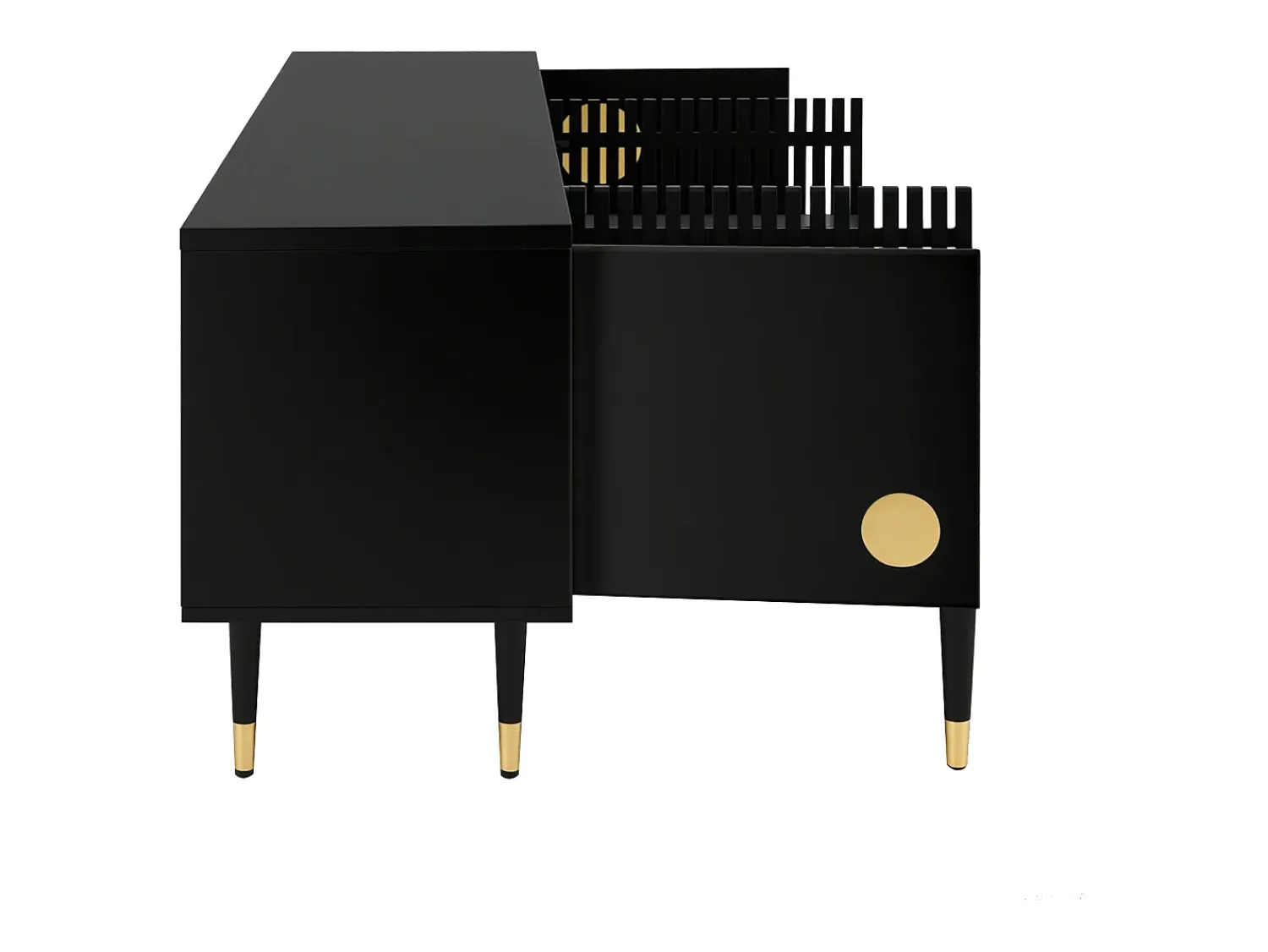 Sale Suporte para TV - Suporte para TV com 4 portas com estrutura em treliça - detalhes dourados e pés ajustáveis Preto