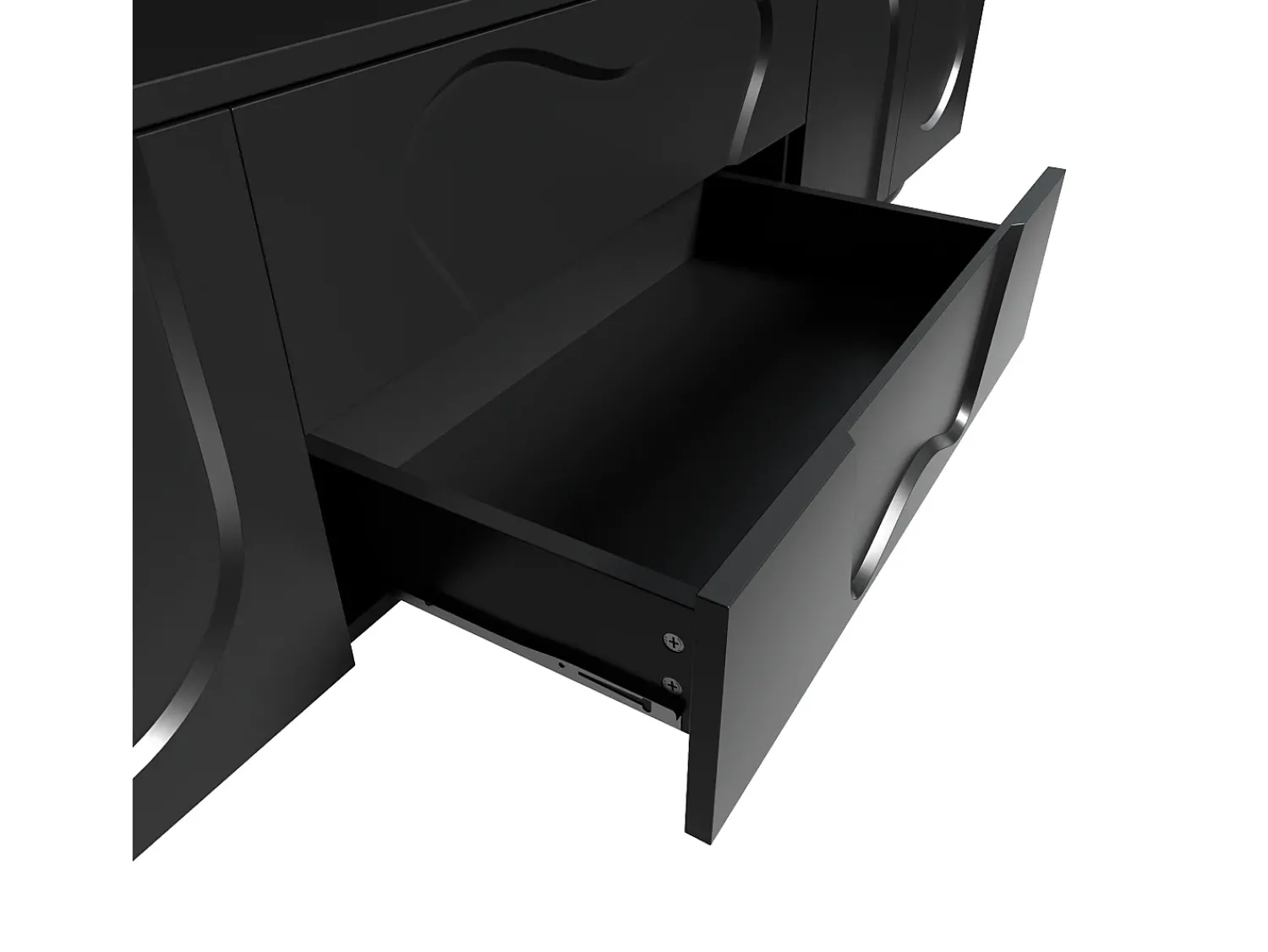 Móvel De Tv* Suporte para TV - Suporte para TV com 2 gavetas e 2 portas - Pés redondos em madeira maciça Preto