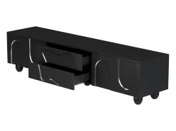 Móvel De Tv* Suporte para TV - Suporte para TV com 2 gavetas e 2 portas - Pés redondos em madeira maciça Preto