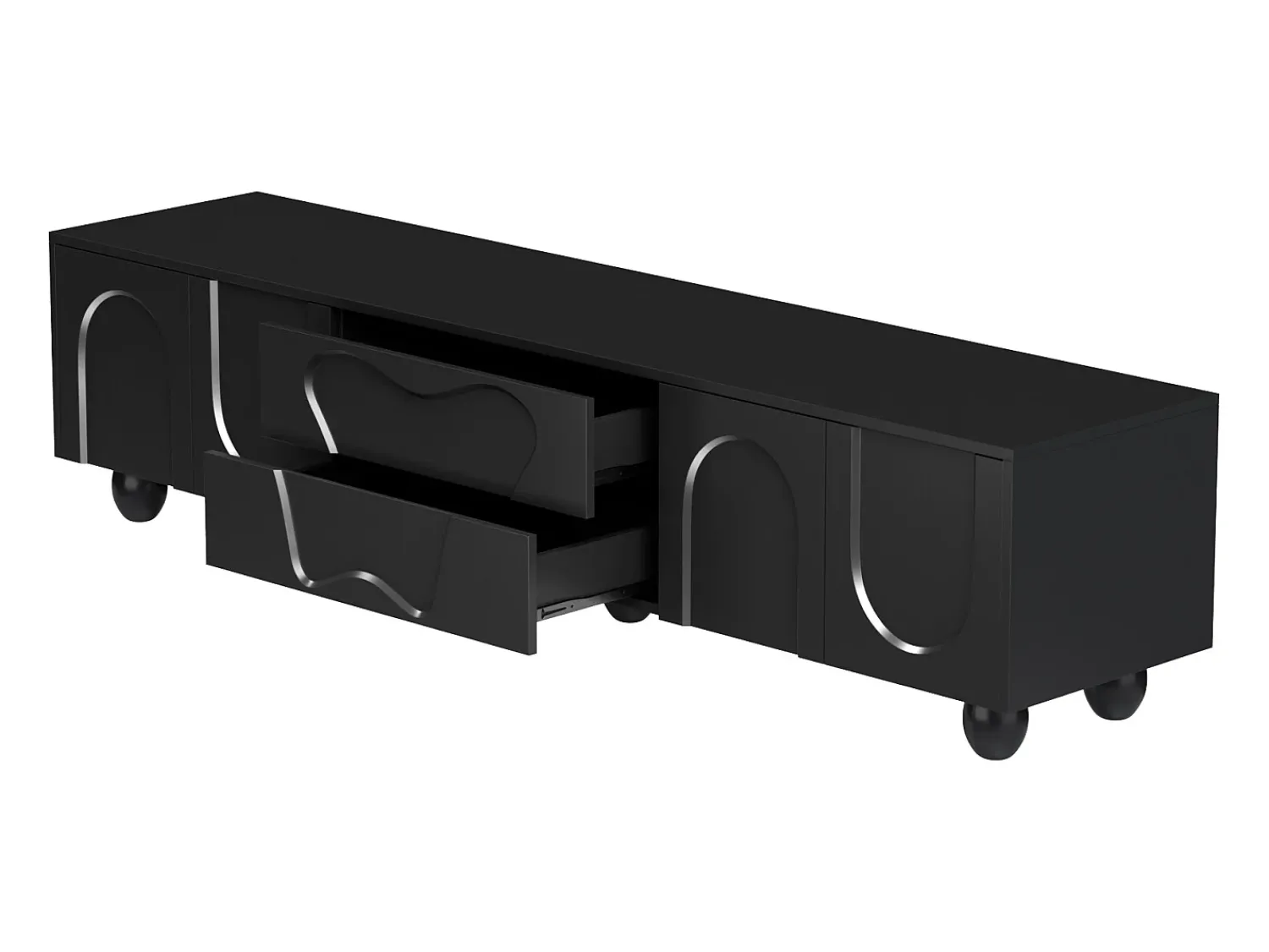Móvel De Tv* Suporte para TV - Suporte para TV com 2 gavetas e 2 portas - Pés redondos em madeira maciça Preto
