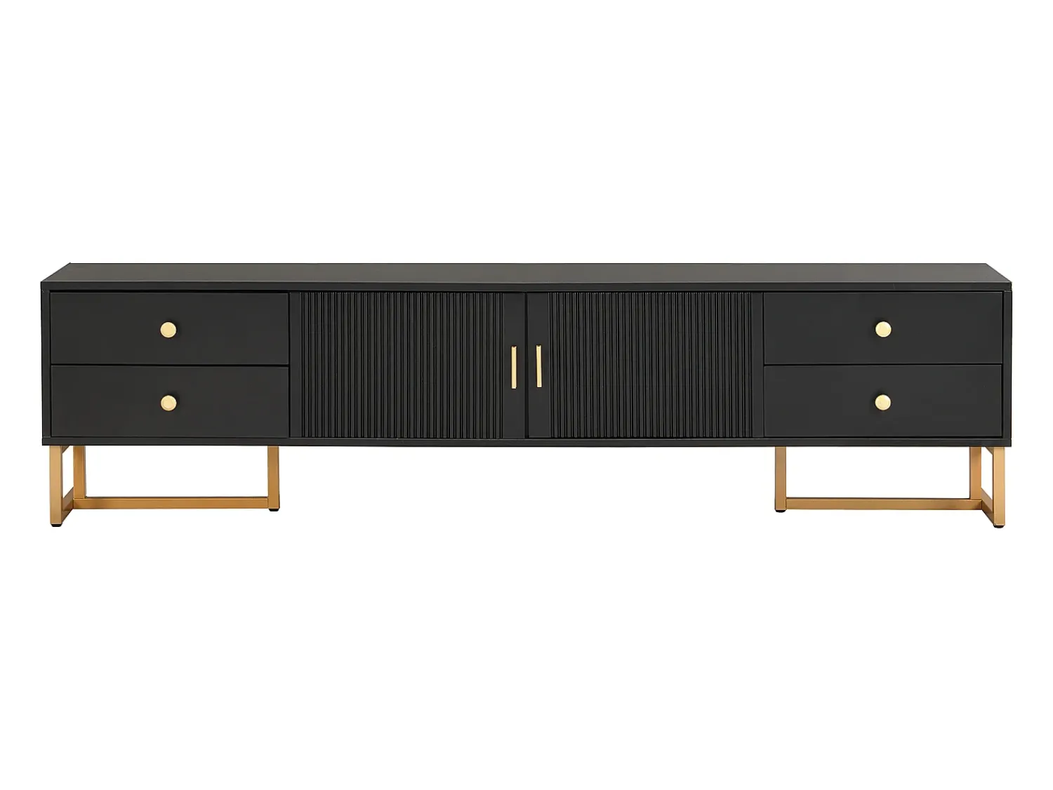 Suporte para TV - Suporte para TV para sala de estar com 2 portas texturadas e 4 gavetas - puxadores e pés dourados^ Móvel De Tv
