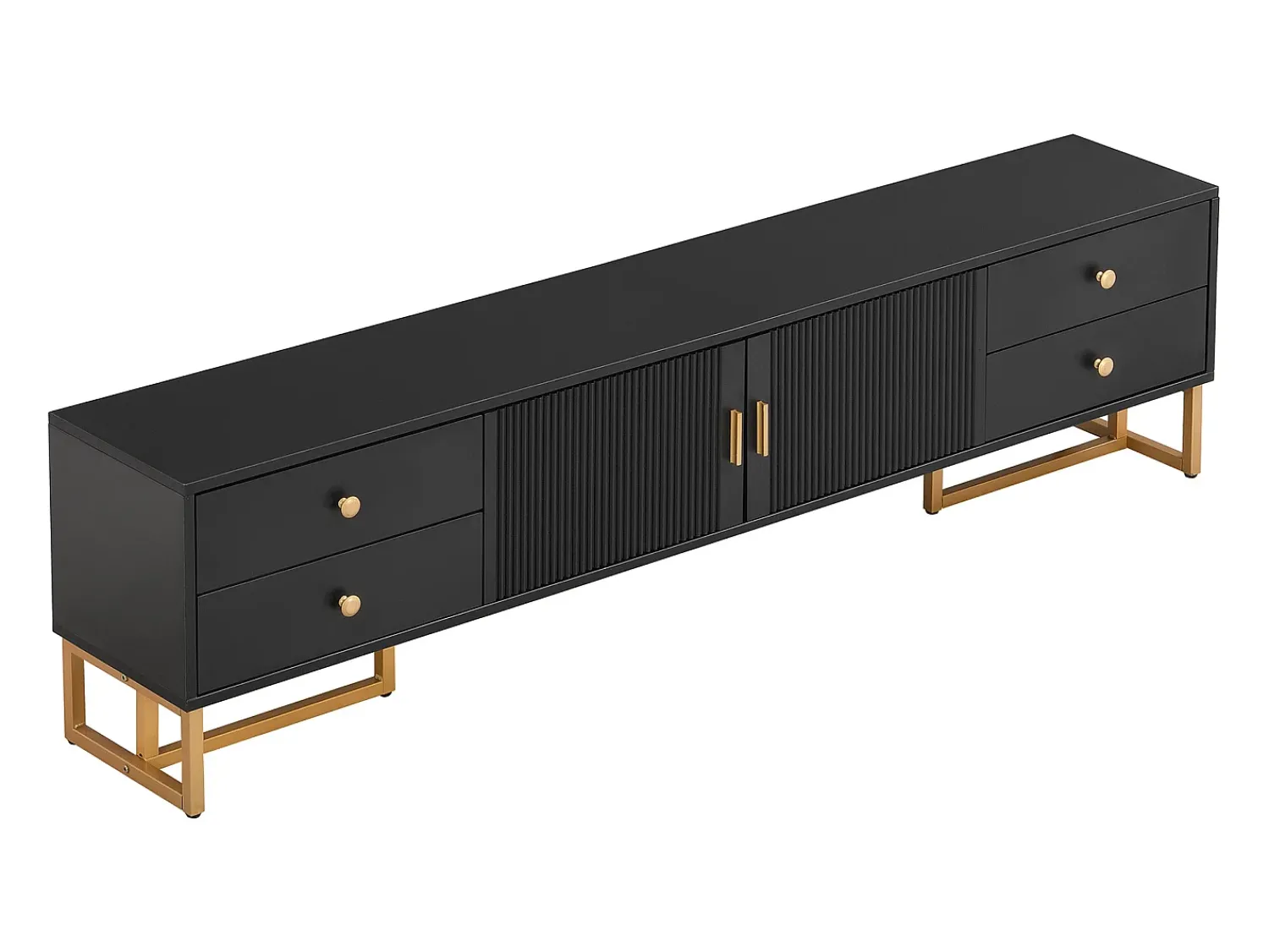 Suporte para TV - Suporte para TV para sala de estar com 2 portas texturadas e 4 gavetas - puxadores e pés dourados^ Móvel De Tv