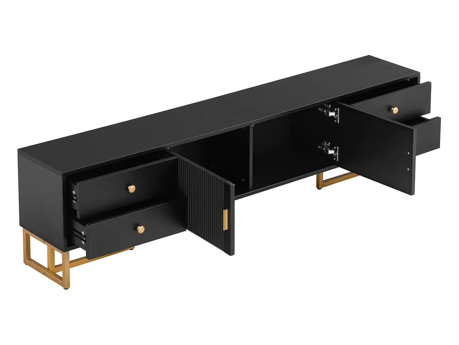 Suporte para TV - Suporte para TV para sala de estar com 2 portas texturadas e 4 gavetas - puxadores e pés dourados^ Móvel De Tv