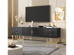 Suporte para TV - Suporte para TV para sala de estar com 2 portas texturadas e 4 gavetas - puxadores e pés dourados^ Móvel De Tv