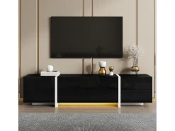 Móvel De Tv* Suporte para TV Brilhante - Suporte para TV com 1 Gaveta e 4 Portas - com Iluminação LED - para Sala de Estar Preto