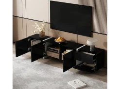 Móvel De Tv* Suporte para TV Brilhante - Suporte para TV com 1 Gaveta e 4 Portas - com Iluminação LED - para Sala de Estar Preto