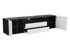 Móvel De Tv| Suporte para TV preto e com iluminação LED - Suporte para TV com 2 gavetas e 2 portas - 3 compartimentos de arrumação abertos Branco