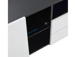 Móvel De Tv| Suporte para TV preto e com iluminação LED - Suporte para TV com 2 gavetas e 2 portas - 3 compartimentos de arrumação abertos Branco