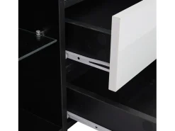 Móvel De Tv| Suporte para TV preto e com iluminação LED - Suporte para TV com 2 gavetas e 2 portas - 3 compartimentos de arrumação abertos Branco